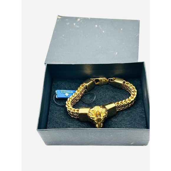 The Unbranded Brand Jewelry - Luxury Gold Lion Head Chain Bracelet Heavy Statement Unisex 8.5" Designer Style
